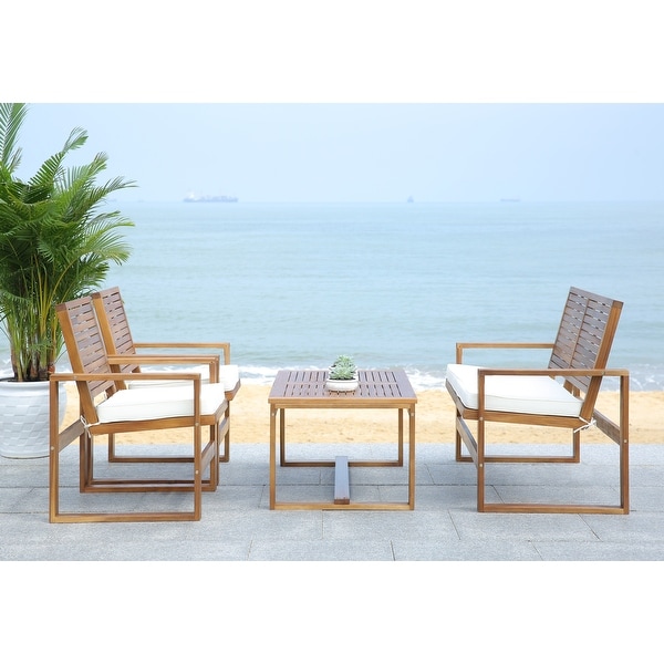 SAFAVIEH Outdoor Living Cushioned Brown Acacia Wood 4piece Patio Set