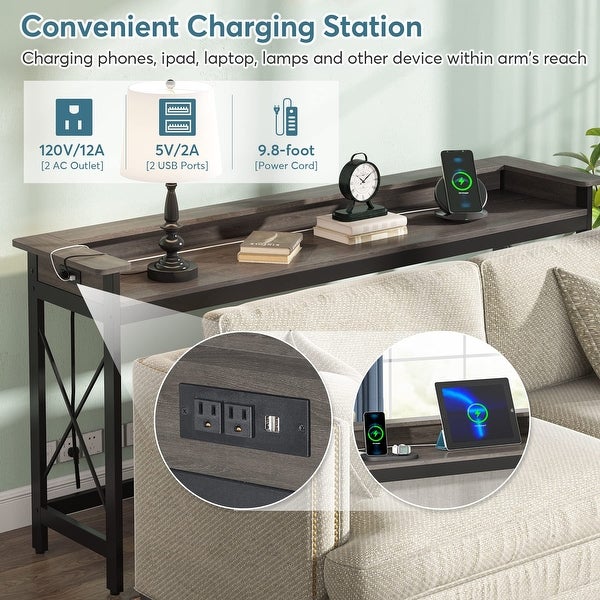 Console Table with Outlets and USB Ports， 71 inch Long Sofa Table Behind Couch