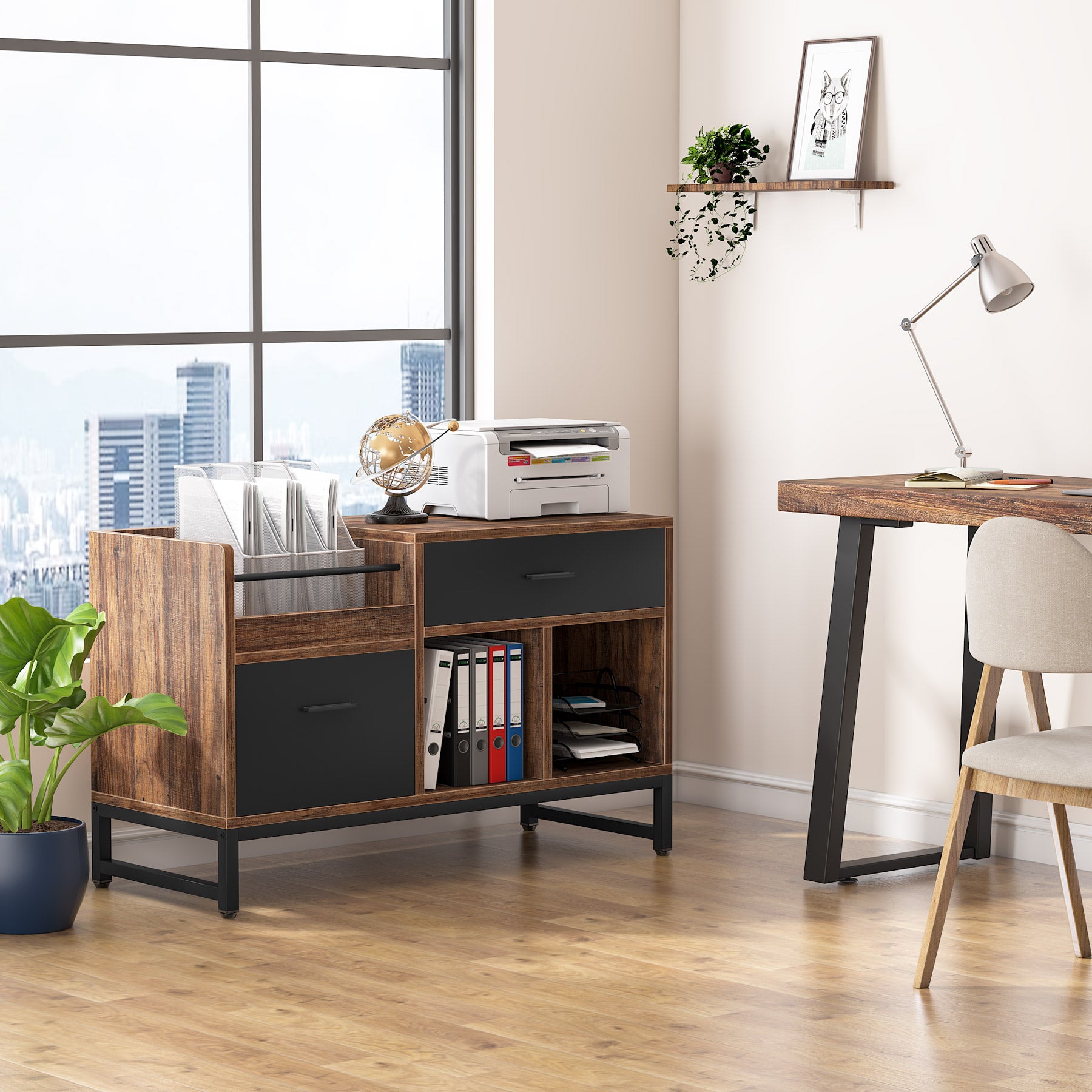 39 inch File Cabinet, Rustic Lateral Filing Cabinet with 2 Drawers