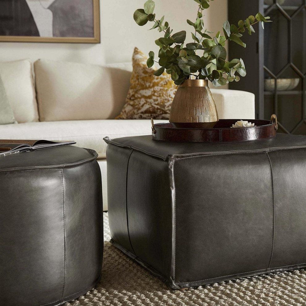 Lusso Ottoman or Stool  Grey   Transitional   Footstools And Ottomans   by Lighting New York  Houzz