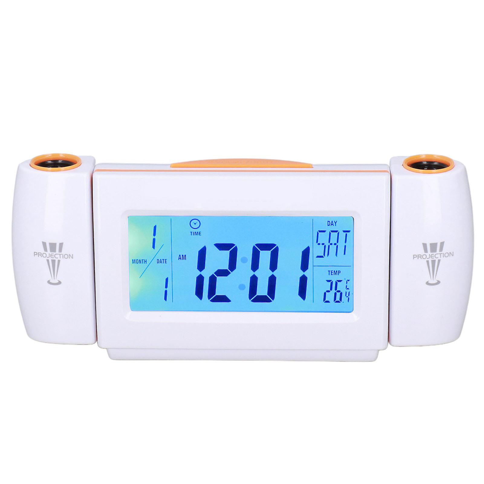 Projection Alarm Clock Glareless Led Night Light Voice Control Induction Temperature Display Led Clockwhite Orange