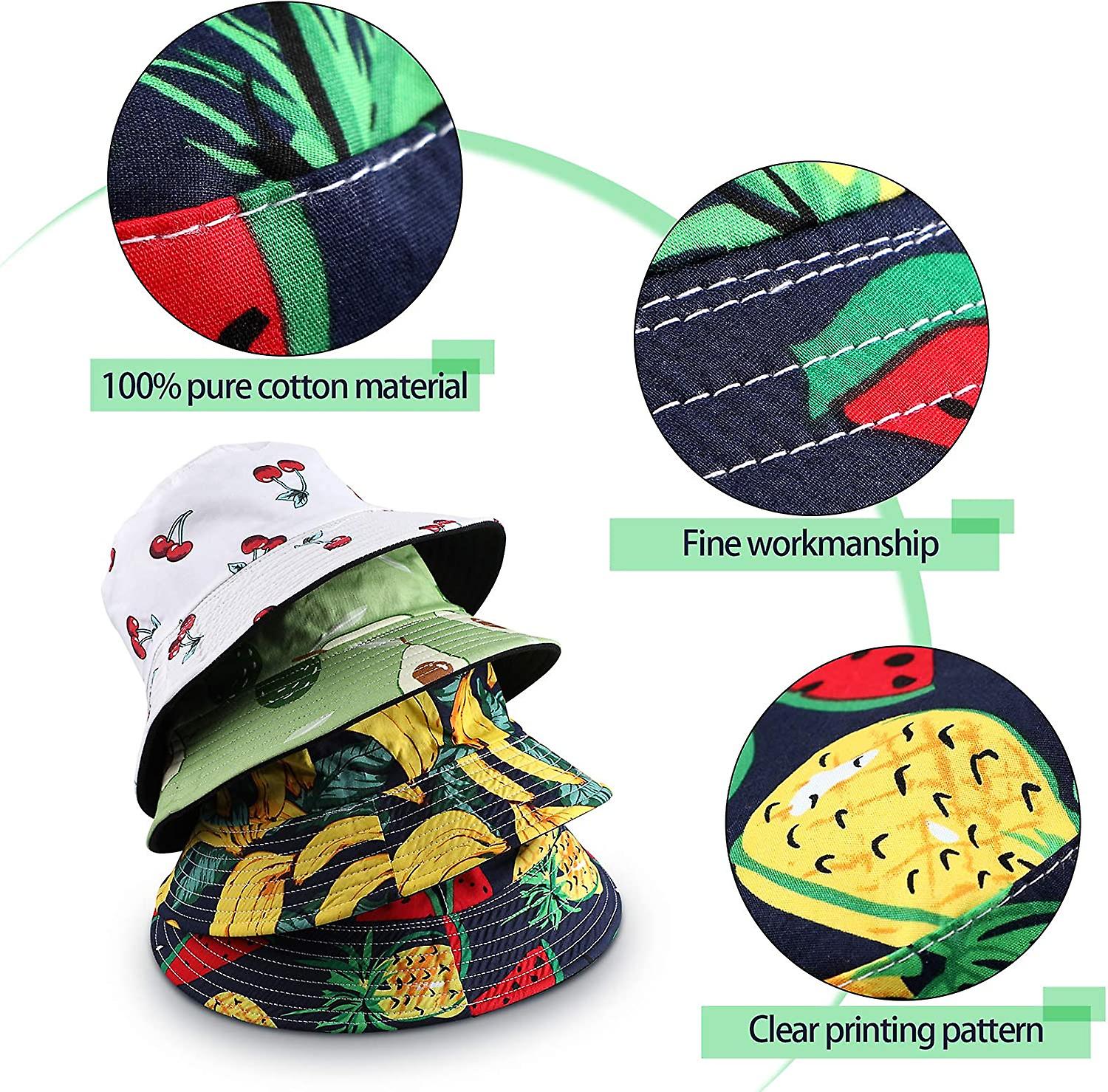 4 Pack Unisex Print Bucket Hats， Cotton Beach Sun Hat For Women Summer Travel， Outdoor Reversible Cap Double Sides Wear For Women Men