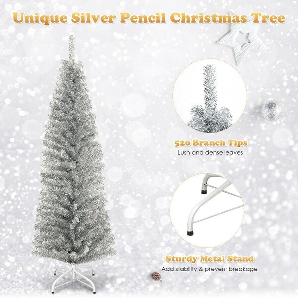 6 Feet Artificial Pencil Christmas Tree with Electroplated Technology