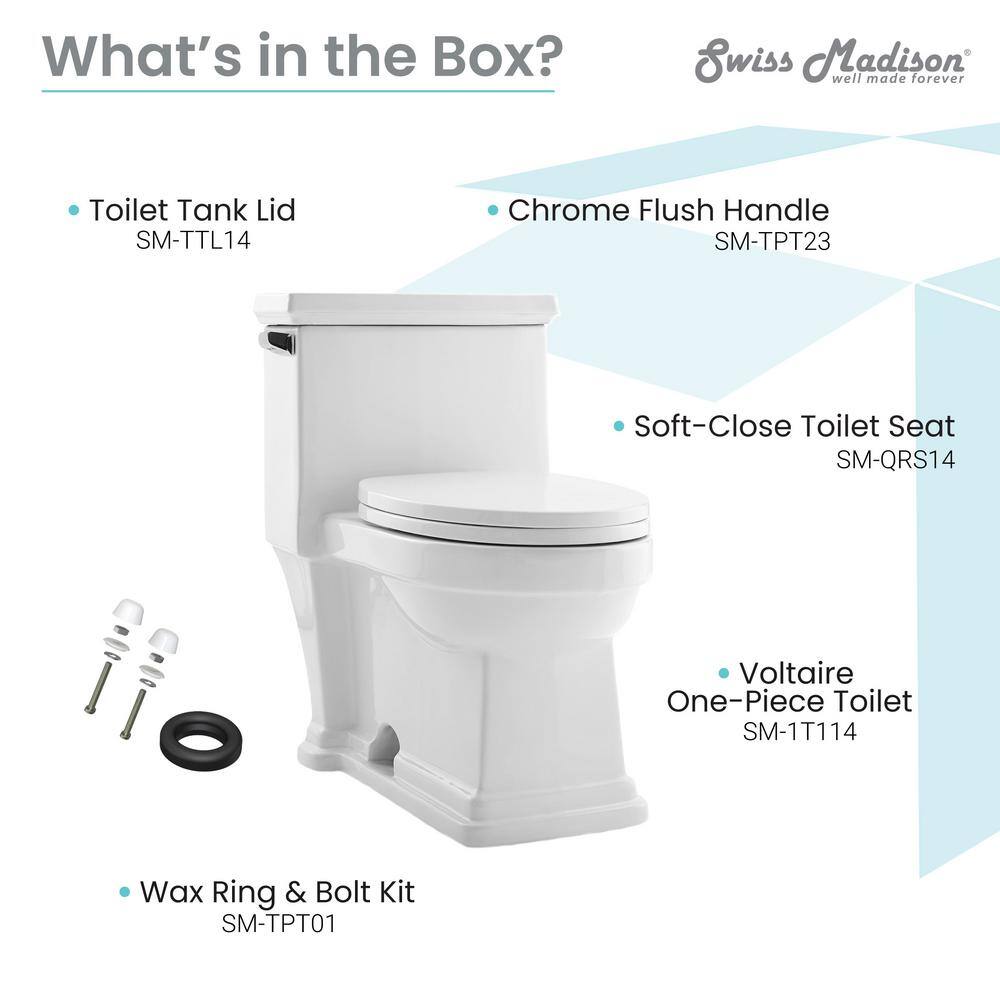 Swiss Madison Voltaire 1-Piece 1.28 GPF Single Flush Elongated Toilet in White Seat Included SM-1T114