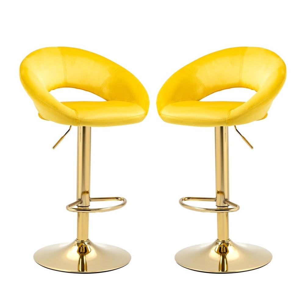 Yellow Velvet Modern Dining Chairs with Swivel Bar Stools Set of 2