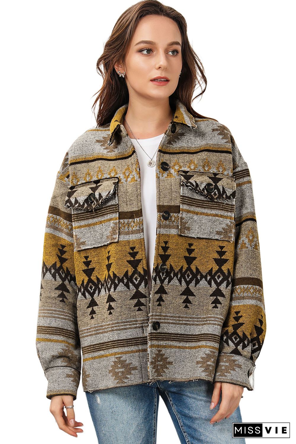 Brown Western Aztec Print Jacket