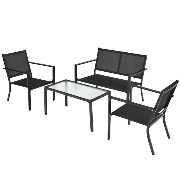 Tangkula 4 Pcs Patio Furniture Set Outdoor Conversation Set W glass Coffee Table Garden Bistro Set Gray