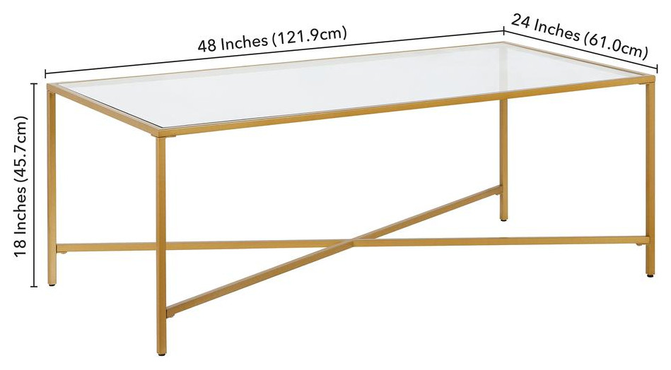 Henley 48  x27 x27Wide Rectangular Coffee Table with Glass Top in Brass   Contemporary   Coffee Tables   by BisonOffice  Houzz