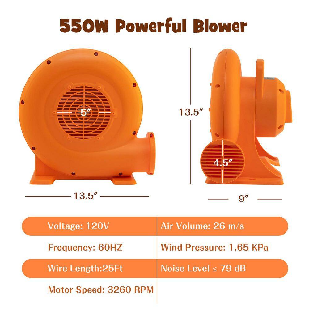 Costway 550-Watt 0.7 HP Air Blower for Inflatables w25 ft. Wire and GFCI Plug for Indoor Outdoor Bounce House ES10150US