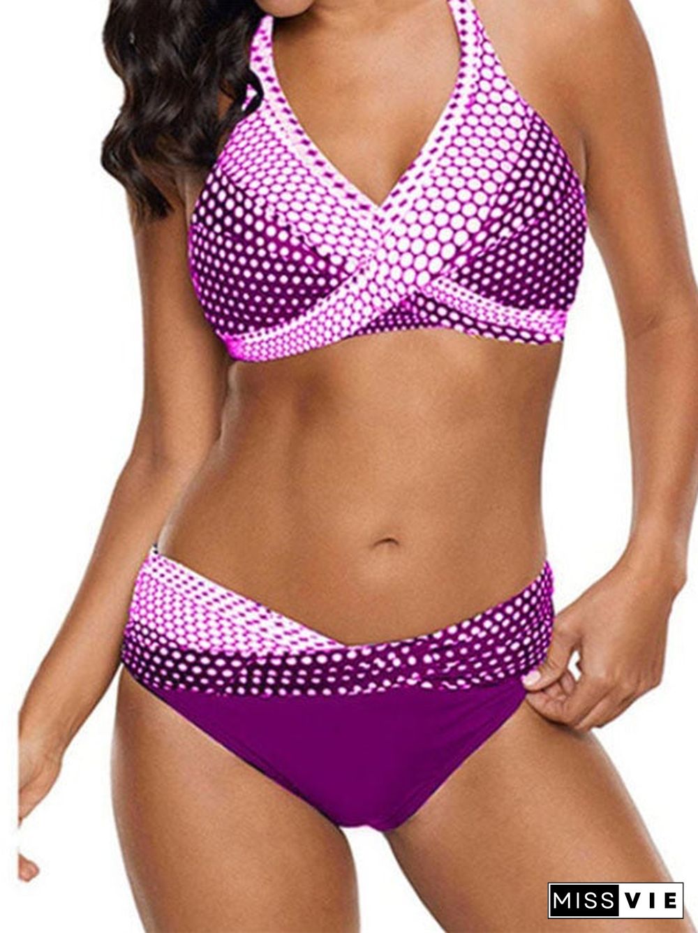 Women Polka Dot Sleeveless V-neck Bikini Swimwear