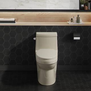 Swiss Madison Virage 1-piece 1.28 GPF Single Flush Elongated Left Side Handle Toilet in Bisque Seat Included SM-1T123BQ