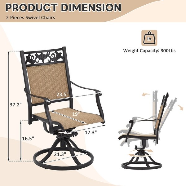 EROMMY Swivel Patio Dining Chairs Set of 2，Outdoor Wicker Aluminum Swivel Chair，Swivel Rocker with AllWeather Aluminum Frame