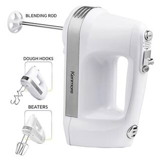 KENMORE Kenmore 5-Speed Hand Mixer  Beater  Blender White 250W with Clip-on Accessory Storage Case KKHM5