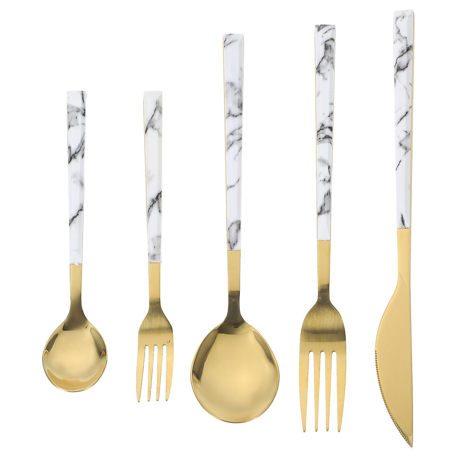 1 Set Stainless Steel Tableware Set With Marble Handle Household Silverware For Dinner