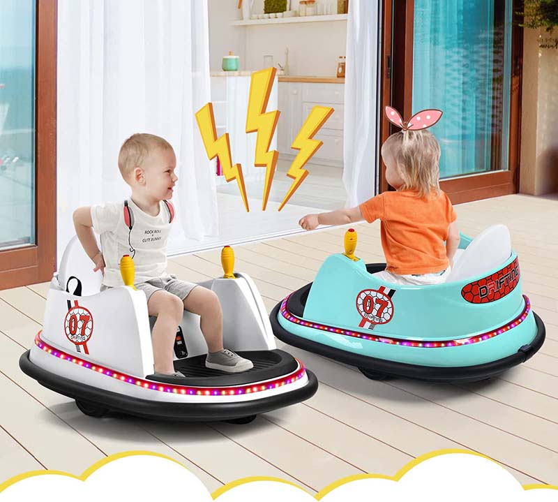 6V Kids Ride On Bumper Car 360-Degree Spin Race Toy with Dual Joysticks, Flashing LED Light, Remote Control