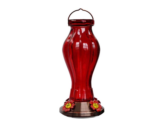 Birds Cafe Red Ribbed Glass Hummingbird Feeder HB-0778-3