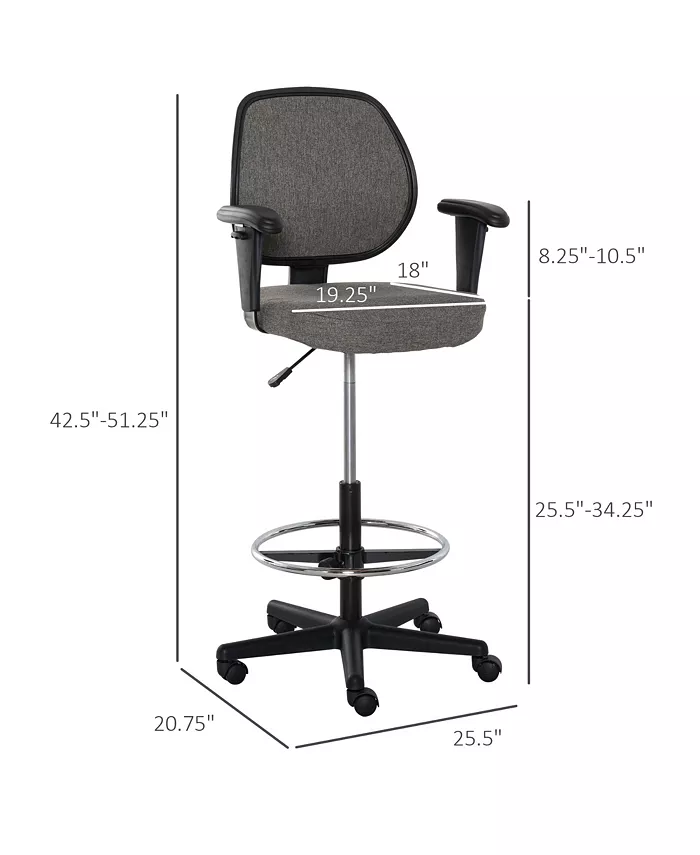 Vinsetto Ergonomic Drafting Desk Chair with Adjustable Foot Ring and Armrest