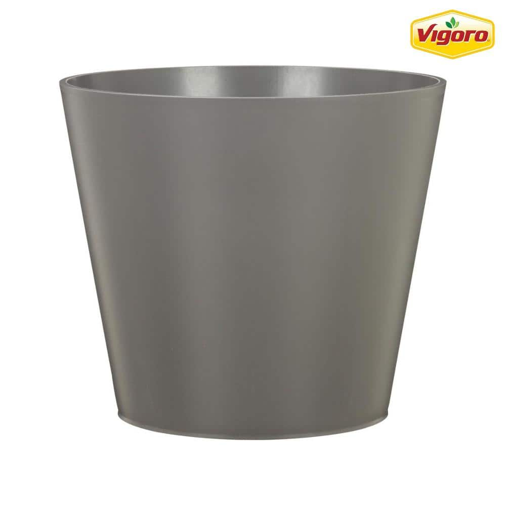 Vigoro 11.8 in. x 11.8 in. D x 9.4 in. H Davina Medium Nero Gray Resin Pot 57330