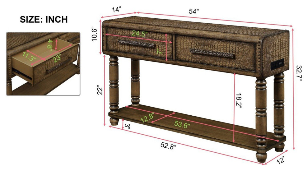 Imitation Crocodile Skin Apperance Retro Sofa Table   Traditional   Console Tables   by TATEUS LLC  Houzz