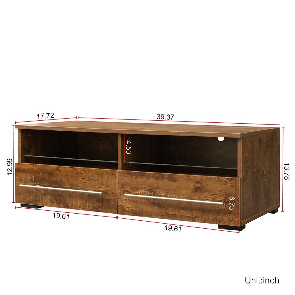 Mid century Modern Style TV Stand with 2 Drawers and LED Light