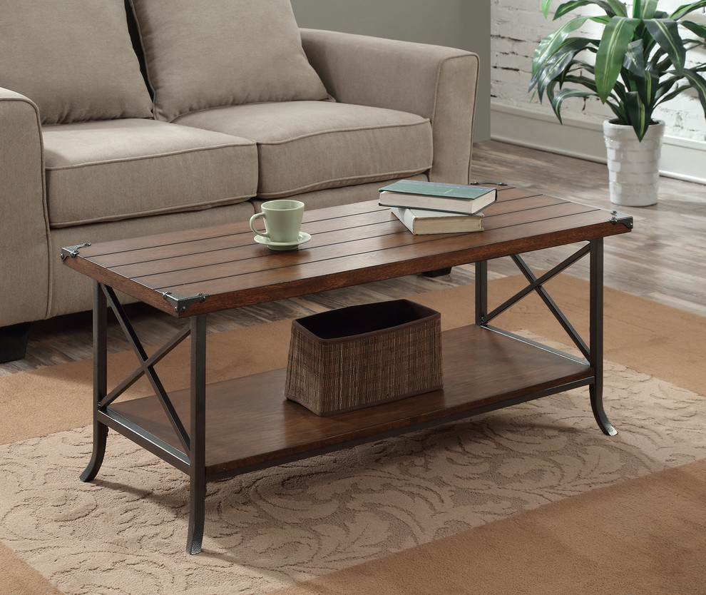 Convenience Concepts Brookline Coffee Table in Dark Walnut Wood Finish   Industrial   Coffee Tables   by Convenience Concepts  Houzz