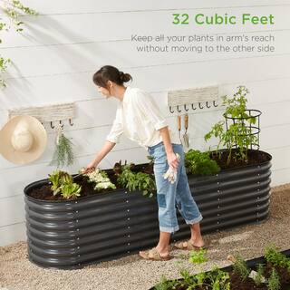 Best Choice Products 8 ft. x 2 ft. x 2 ft. Oval Steel Raised Garden Bed Planter Box for Vegetables Flowers in Charcoal SKY6641