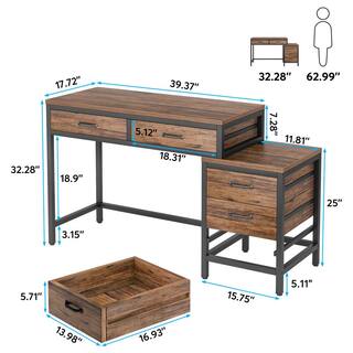 TRIBESIGNS WAY TO ORIGIN Cassey 51 in. Rectangular Brown Wood 5 Drawer Computer Desk Study Writing Desk for Home Office HD-JW0390