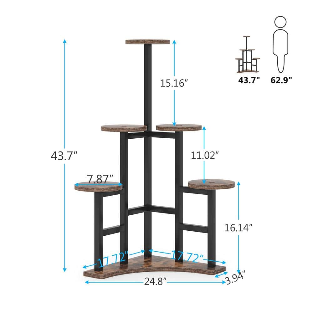 BYBLIGHT Wellston 43.7 in. Rustic Brown Round Wood Corner Plant Stand Indoor， 6 Tier Plant Shelf Flower Stand Tall Potted Plant BB-ZHS007XF