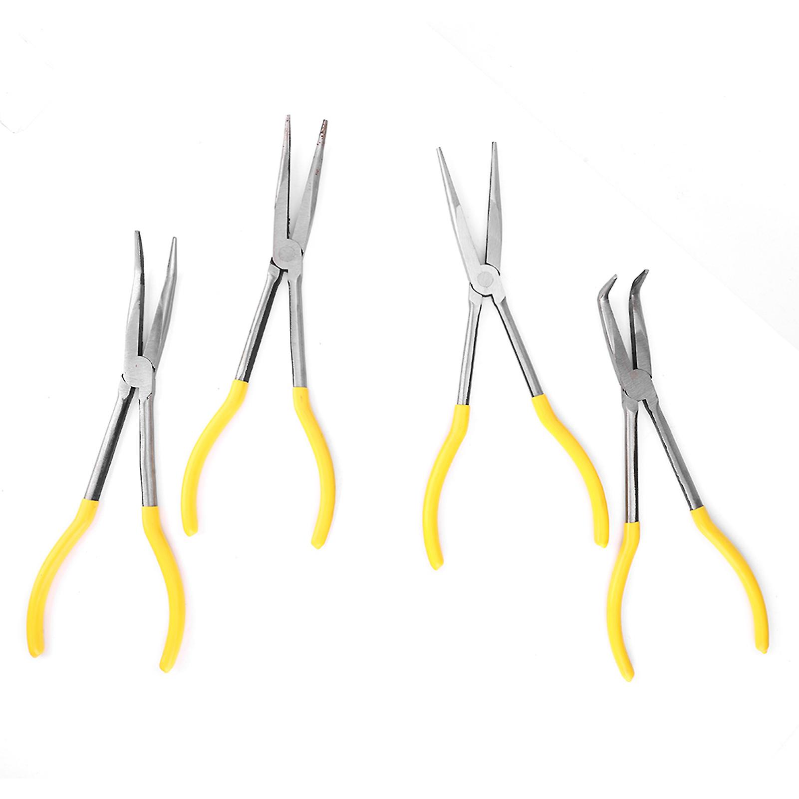 4 Pcs Mechanical Pliers 11in Long 25 45 90 Bending And Straight Tip Long Nose Carbon Steel Pliers Kit