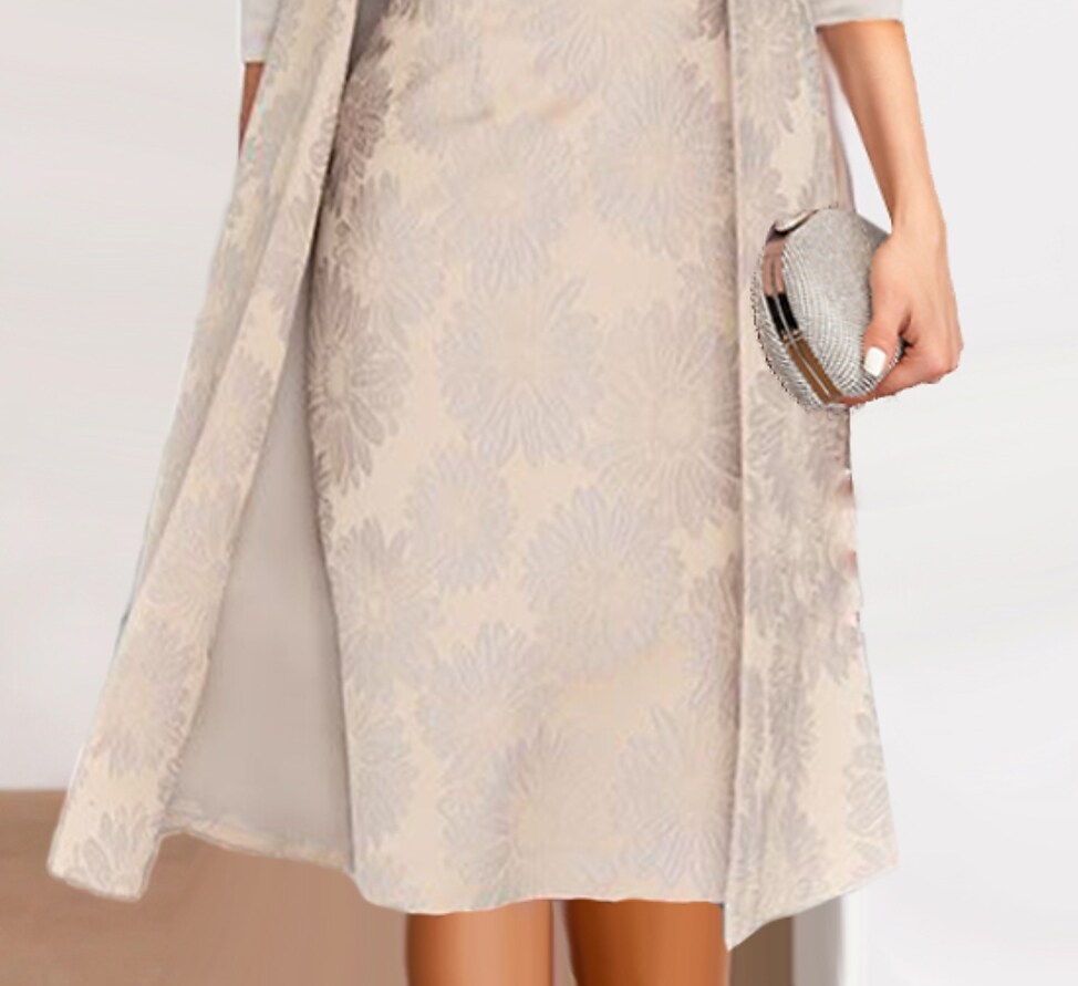 Women's Dress Set 3/4 Length Sleeve Floral Embroidered Layered Two-Piece Dress