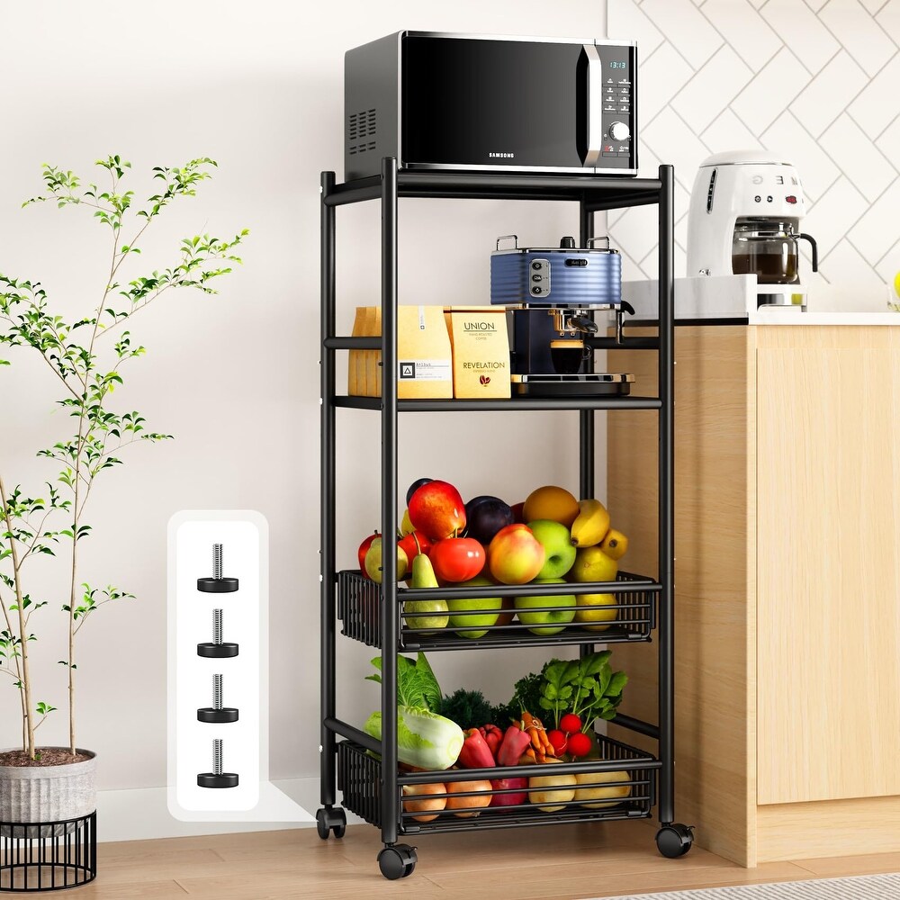 Microwave Stand Kitchen Cart   Bakers Rack Microwave Shelf with Storage  Coffee Standing Fruit Vegetable Basket Cart