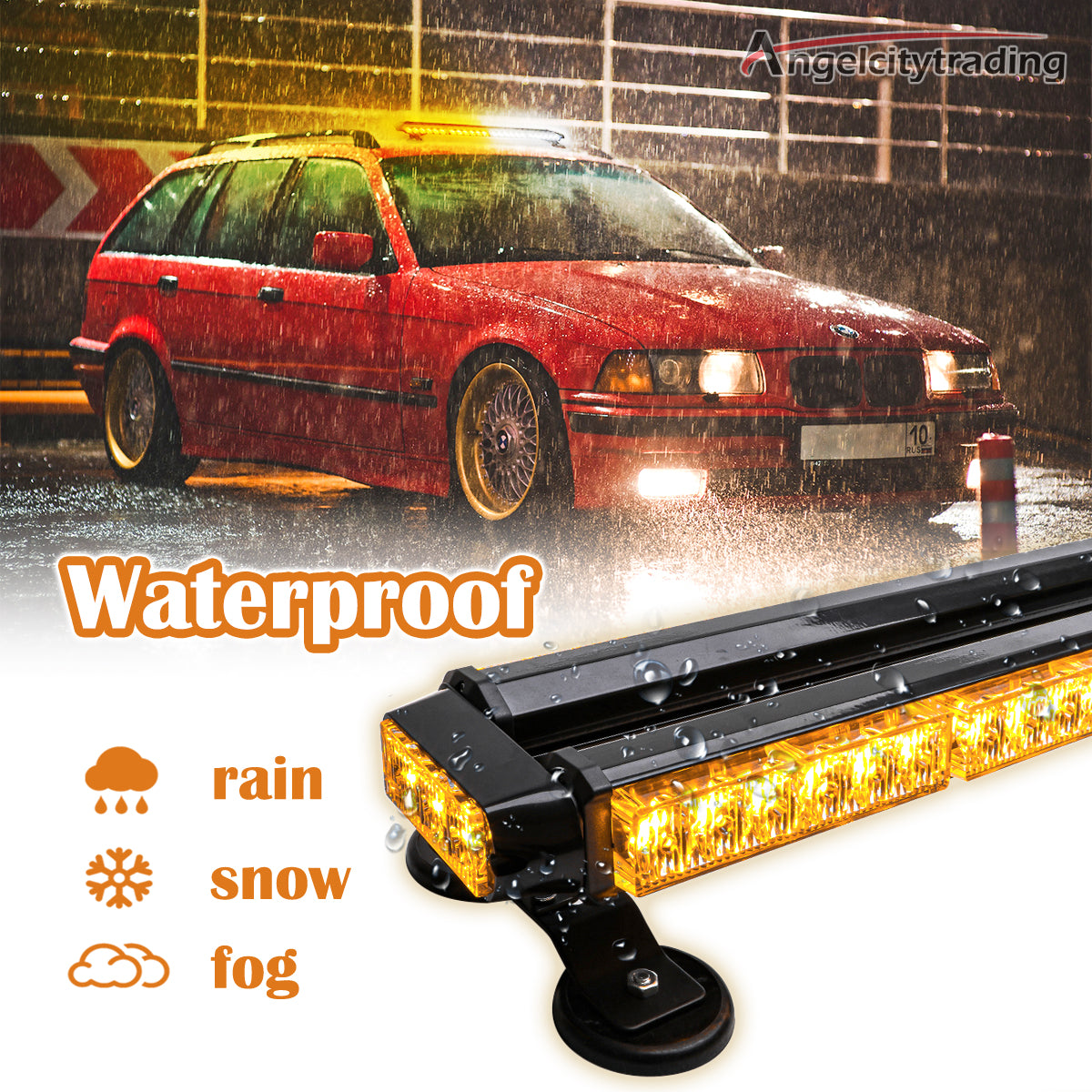 LE-JX 54LED Amber/White Emergency Traffic Advisor Double Side Flashing Warning Strobe Light Bar