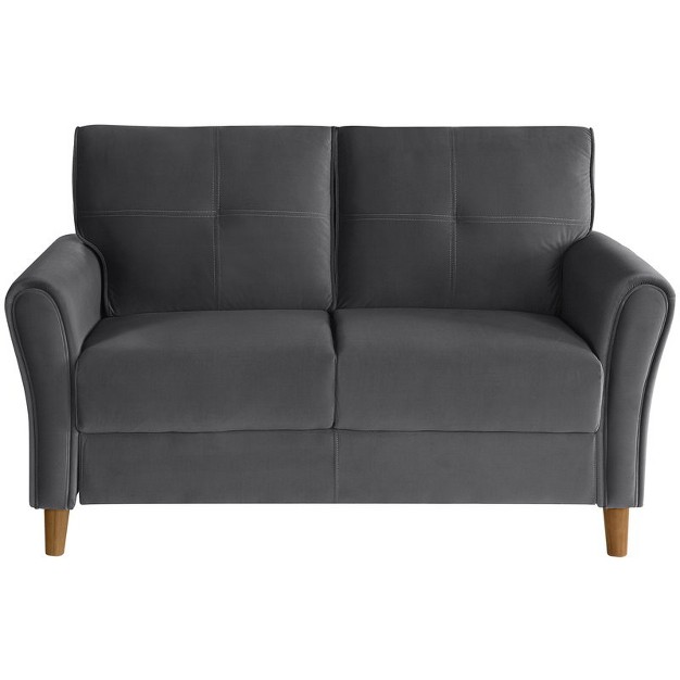 Dunleith Modern Contemporary Velvet Tufted Loveseat In Gray And Walnut Lexicon