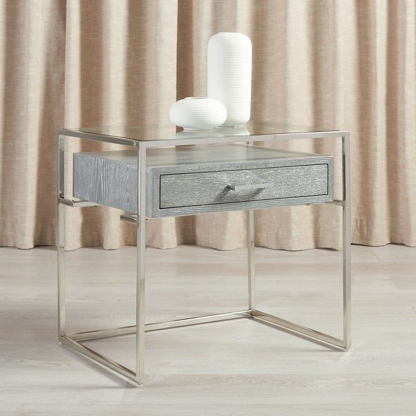 SAFAVIEH Couture High Line Collection Modern Caelan Glass Brown Accent Table - 23.5