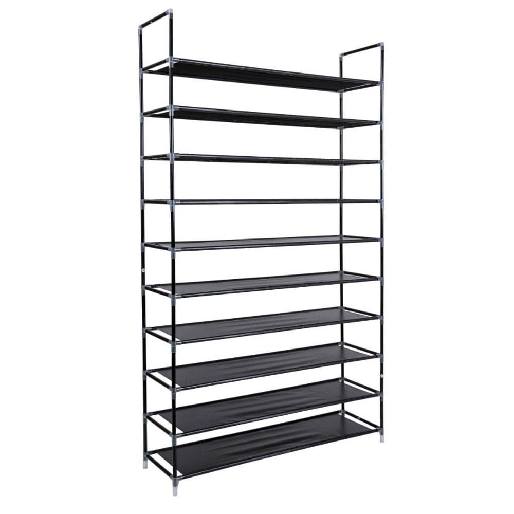 Zimtown 10-Tier 50 Pairs Shoe Rack Non-woven Fabric Shoe Tower Shoe Shelf Stand Shoe Storage Organizer Cabinet for Entryway Closet， Black Finish