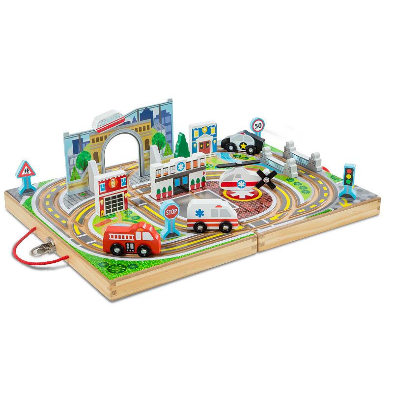 Melissa and Doug 18-Piece Wooden Take-Along Tabletop - Town