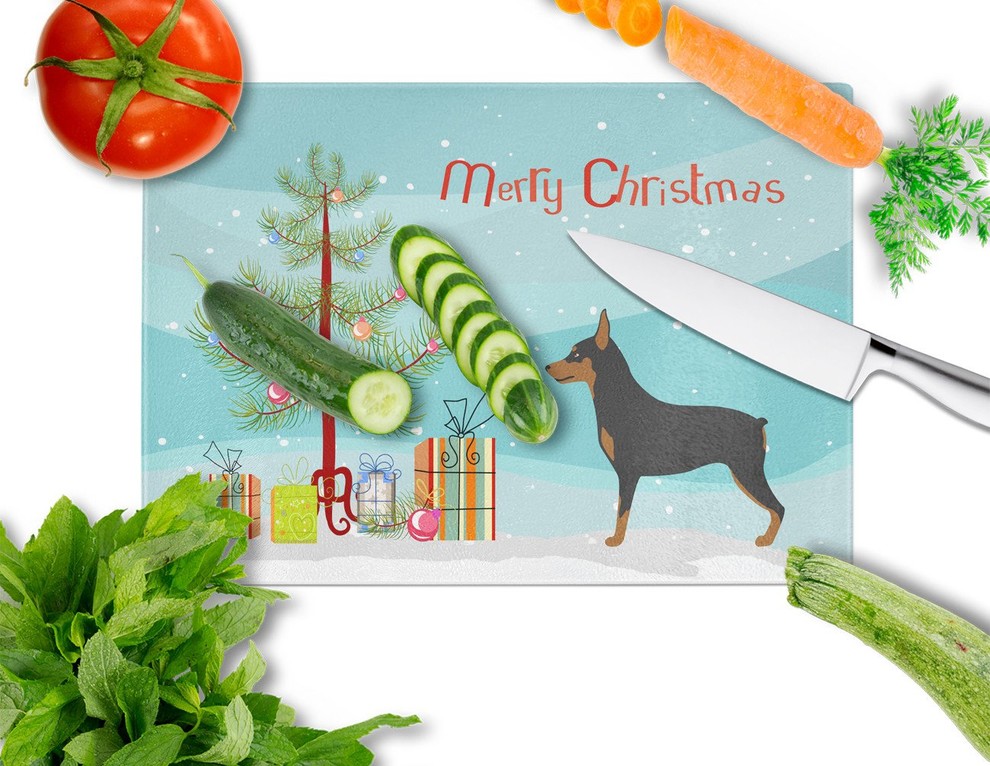 Miniature Pinscher Christmas Glass Cutting Board  Large   Contemporary   Cutting Boards   by the store  Houzz