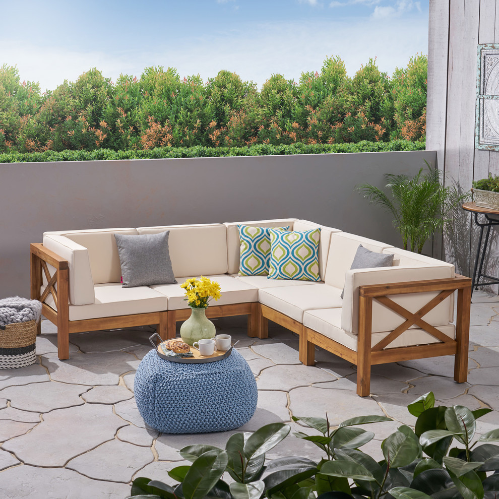 GDF Studio 5 Piece Keith Outdoor Acacia Wood Sectional Sofa Set   Transitional   Outdoor Sofas   by GDFStudio  Houzz