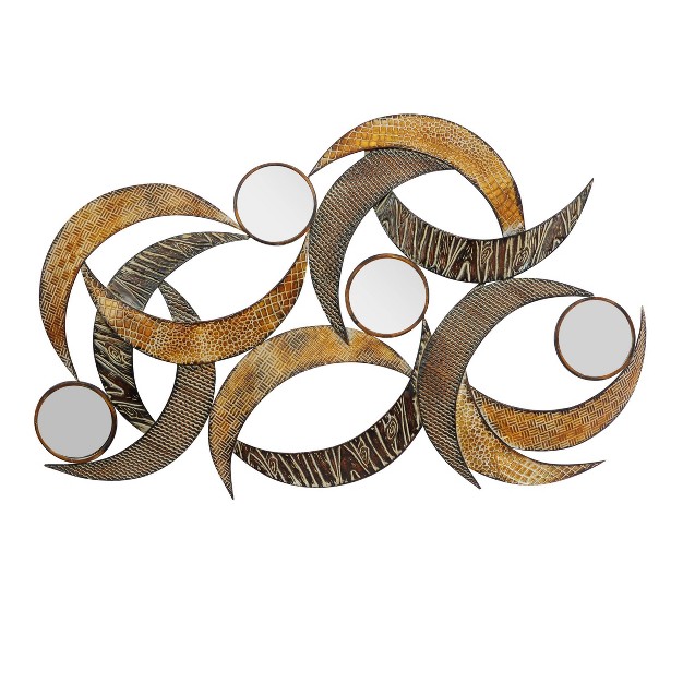 Metal Abstract Wall Decor With Round Mirror Accents Beige Olivia amp May