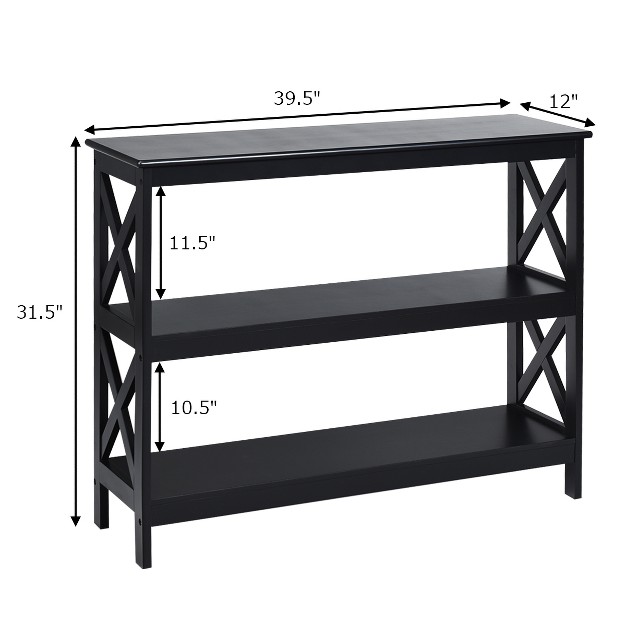 Tangkula Industrial 3 tier Console Table X design Bookshelf Narrow Accent Table Black brown