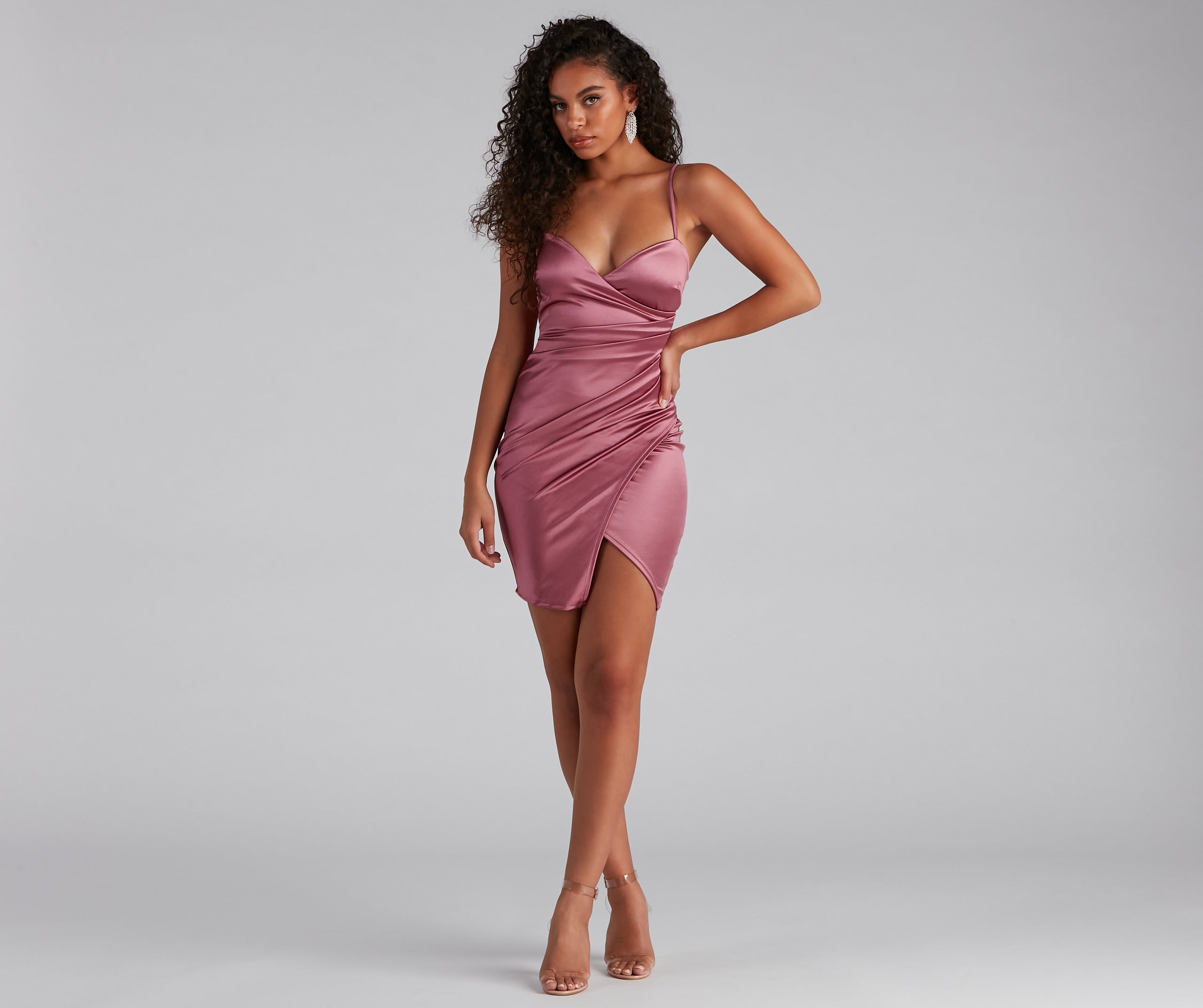 Wrapped In Sleek Satin Mini Dress