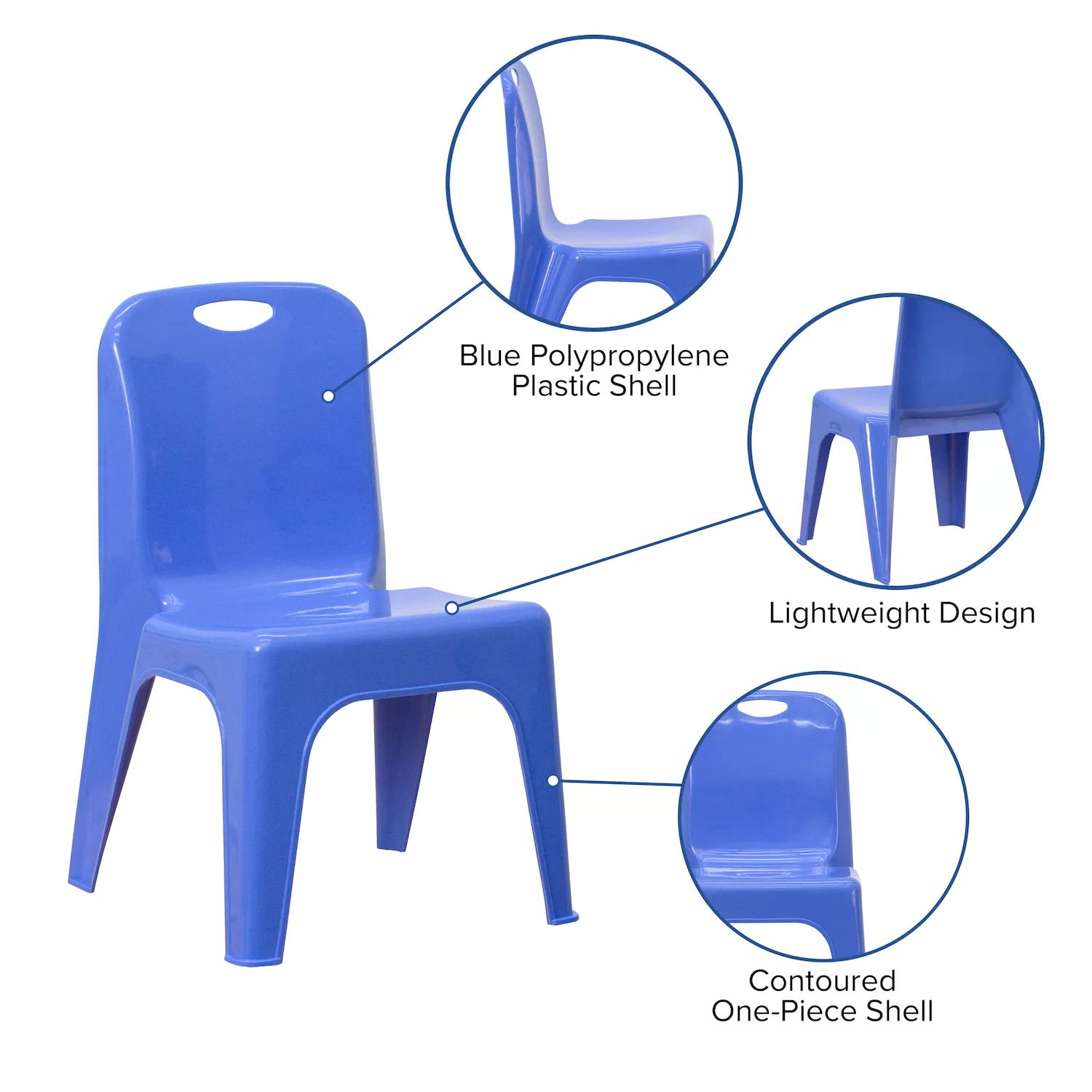 Emma and Oliver 4 Pack Blue Plastic Stack School Chair with Carrying Handle and 11 Seat Height