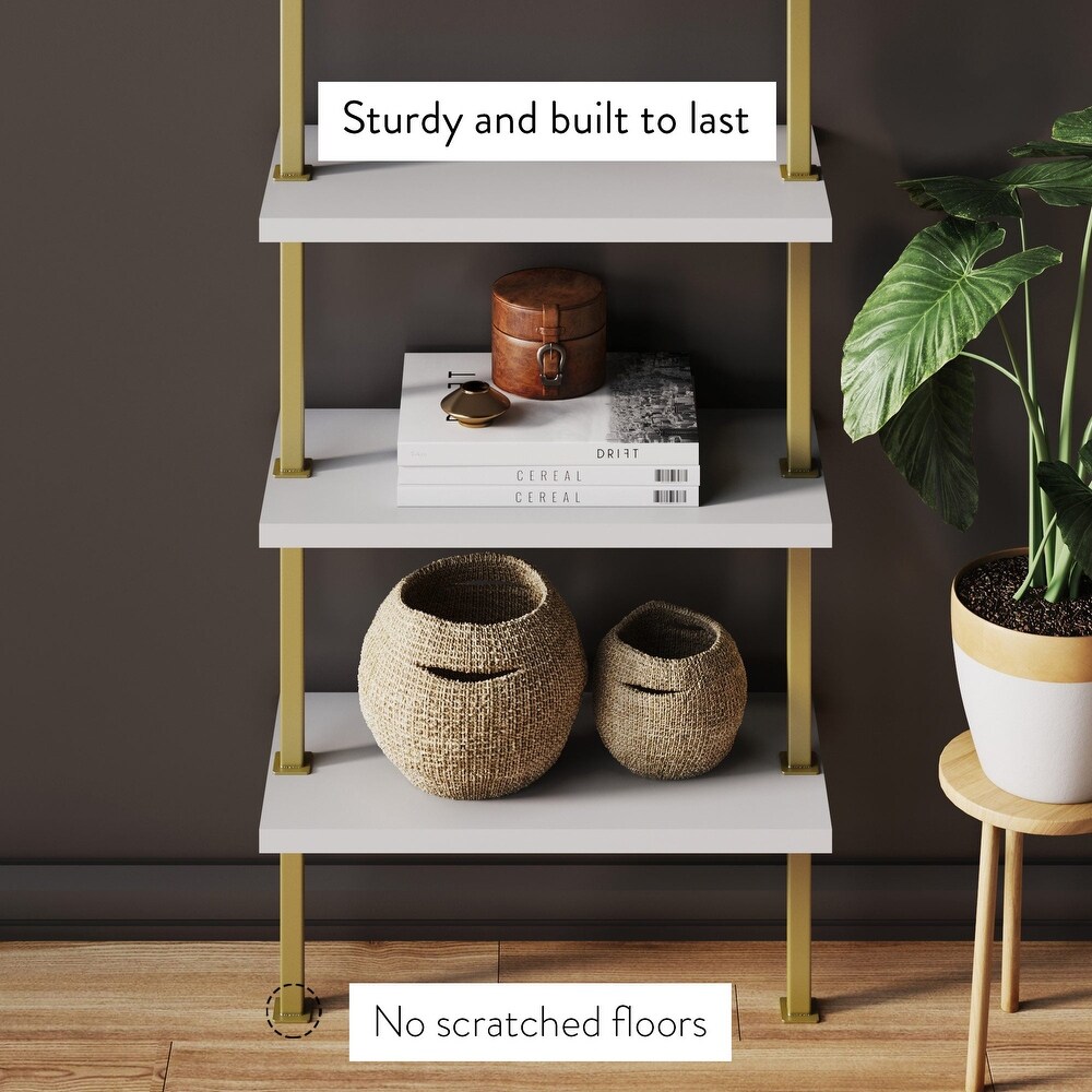 Nathan James Theo 5 Shelf Ladder Bookcase Wood with Metal Frame