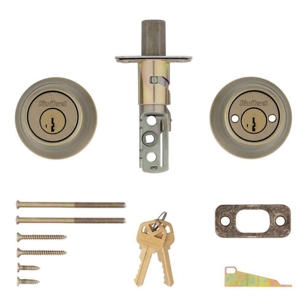 Kwikset 665 Antique Brass Double Cylinder Deadbolt Featuring SmartKey Security and Microban Technology T6655CPSMTRCALR