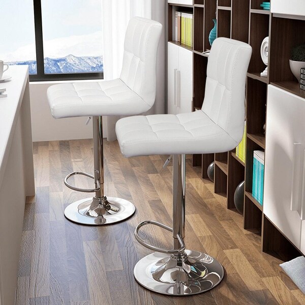 2pcs Faux Leather Modern Adjustable Swivel Counter Bar Stools， White