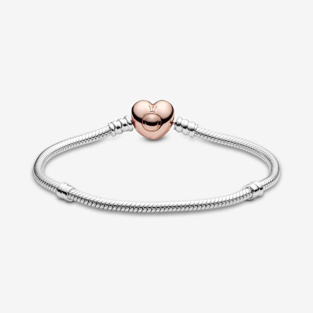 PANDORA  Pandora Moments Heart Clasp Snake Chain Bracelet in Sterling Silver & Rose Gold