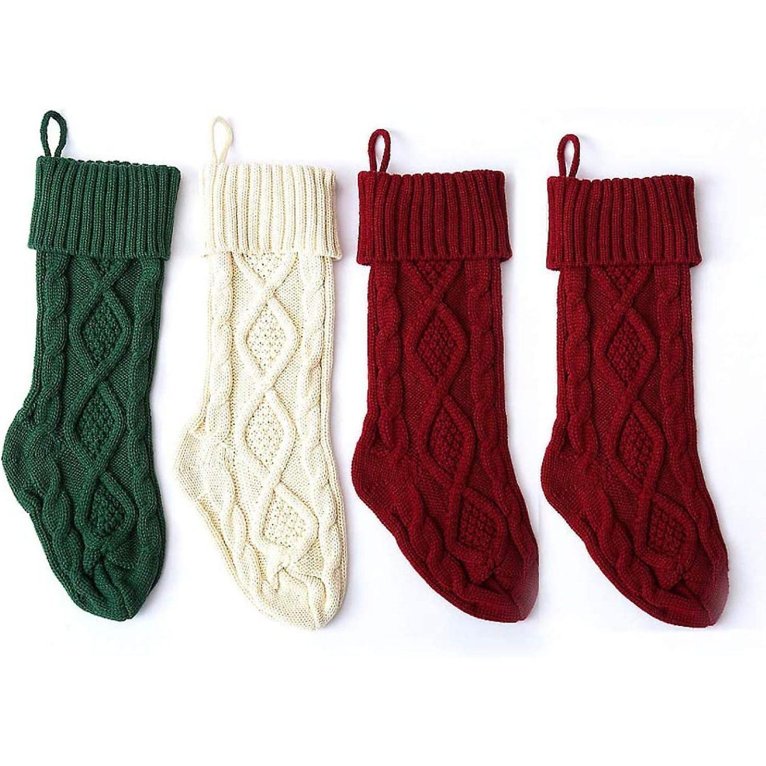 Home Knitted Christmas Stockings Large 18 Inch Xmas Double-sided Rhombus Grid Cable Stocking Fireplace Christmas Tree Decor Standard Hanging Stockings