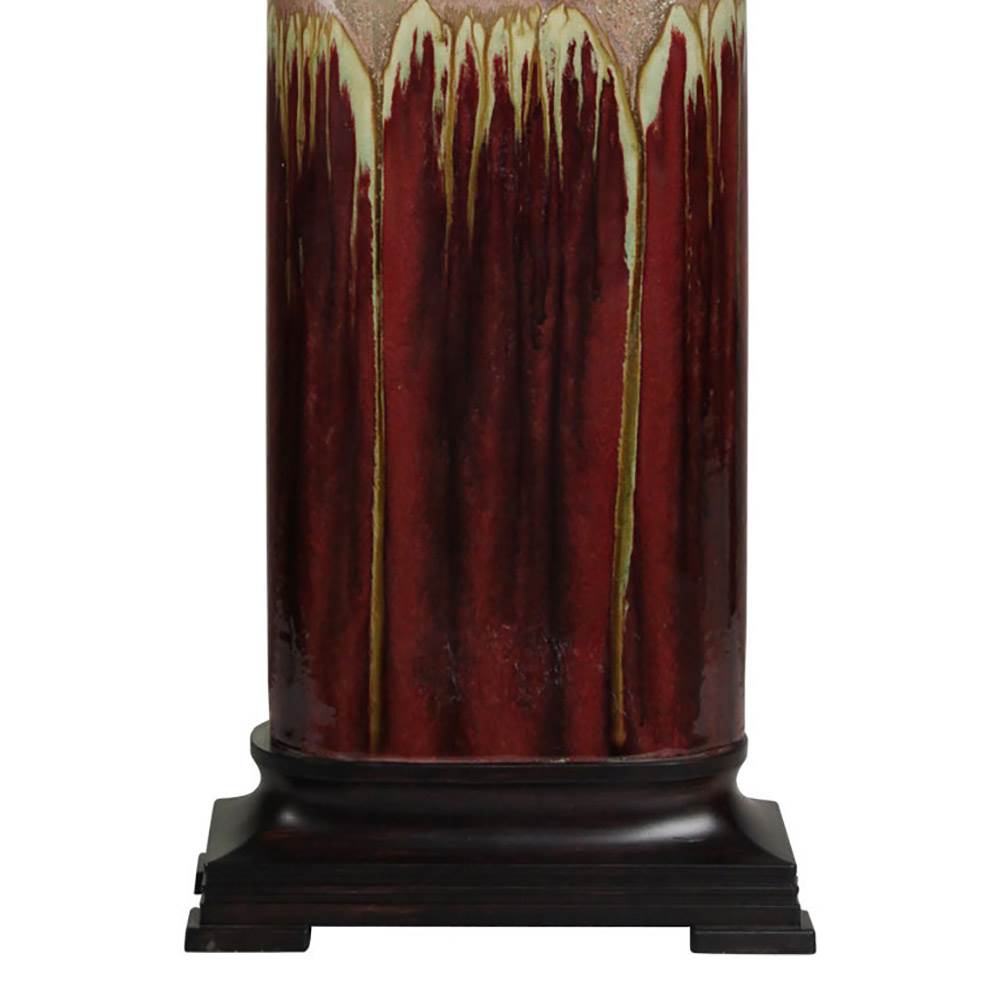 Tandoori Spice & Arabic Ceramic Table Lamp - Dark Red And Tan Glaze Finish - White Fabric Shade