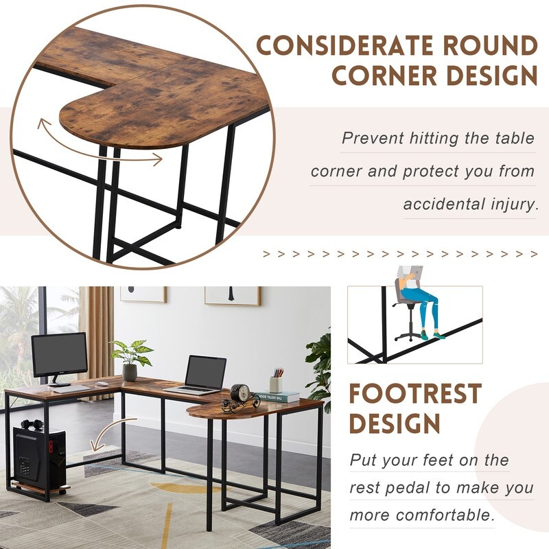 Industrial Style U Shaped Computer Desk  Writing Table Workstation