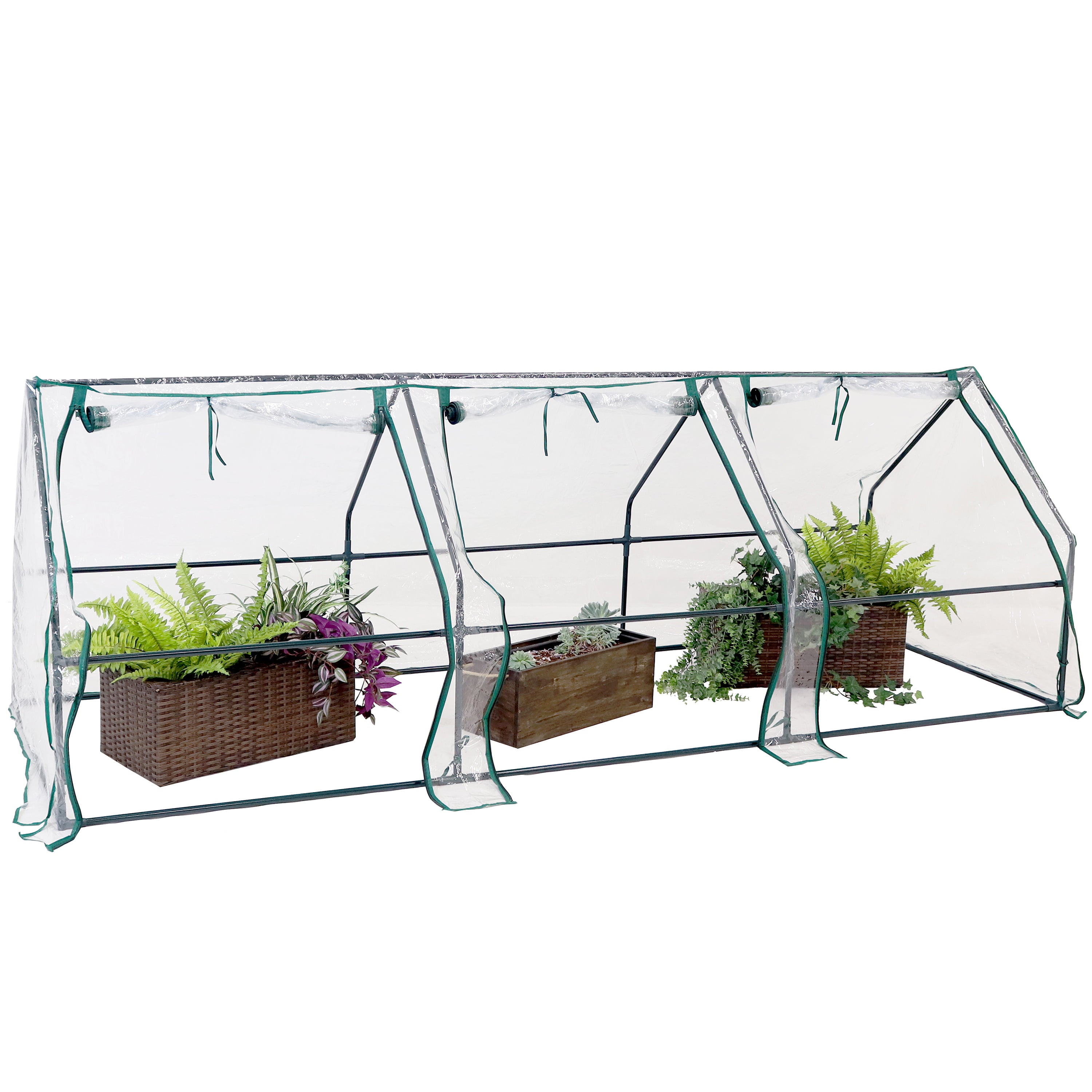 Sunnydaze Outdoor Portable Slanted Top Plant Shelter Mini Cloche Greenhouse with Zipper Doors - 36